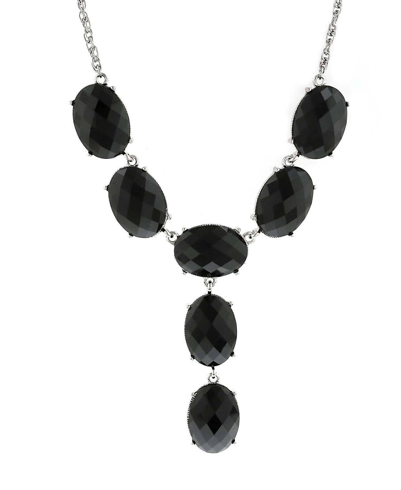 2028 Jewelry Oval Faceted Crystal Y-Necklace Drop Necklace 15" + 3" Extender