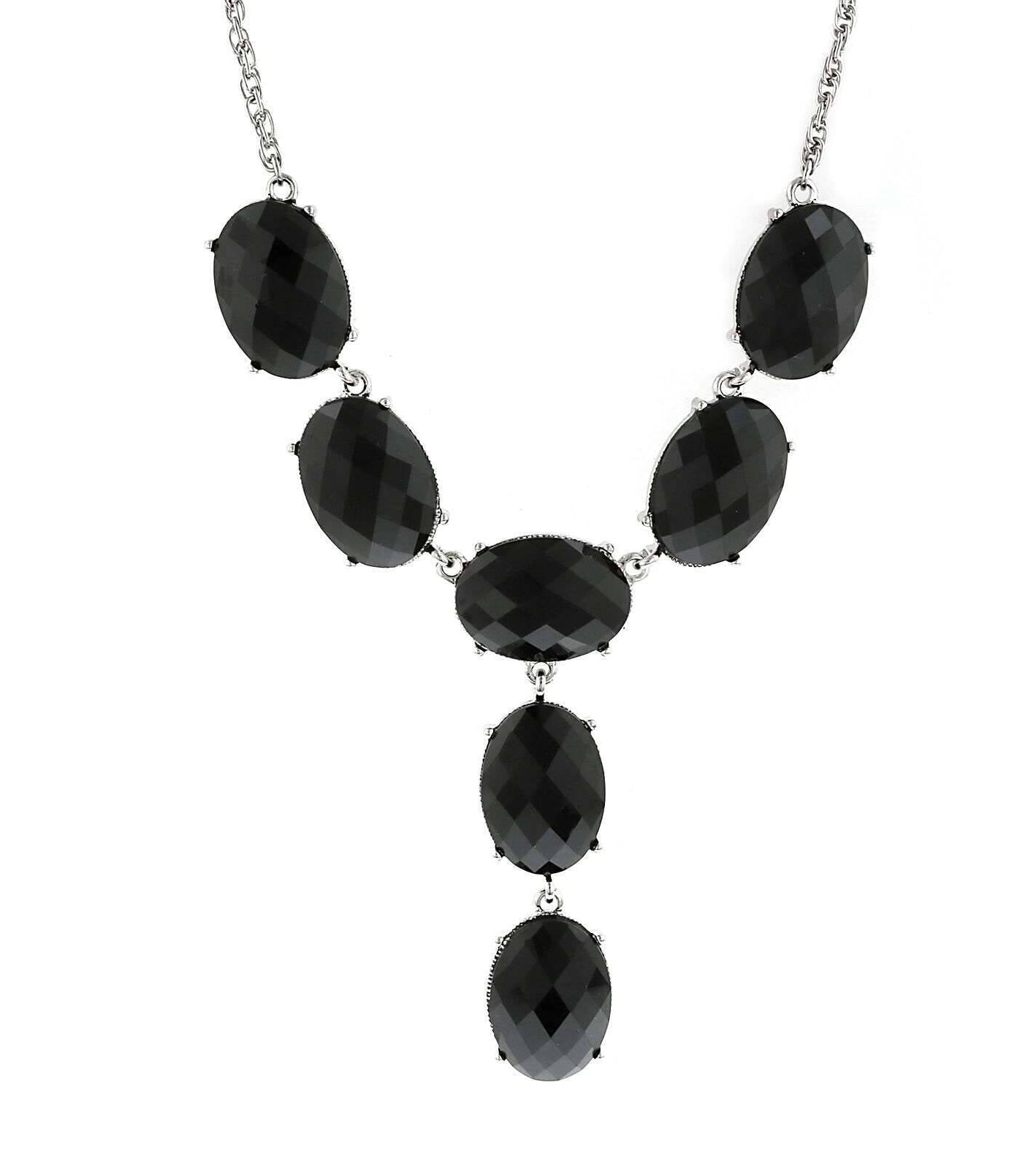 2028 Jewelry Oval Faceted Crystal Y-Necklace Drop Necklace 15" + 3" Extender