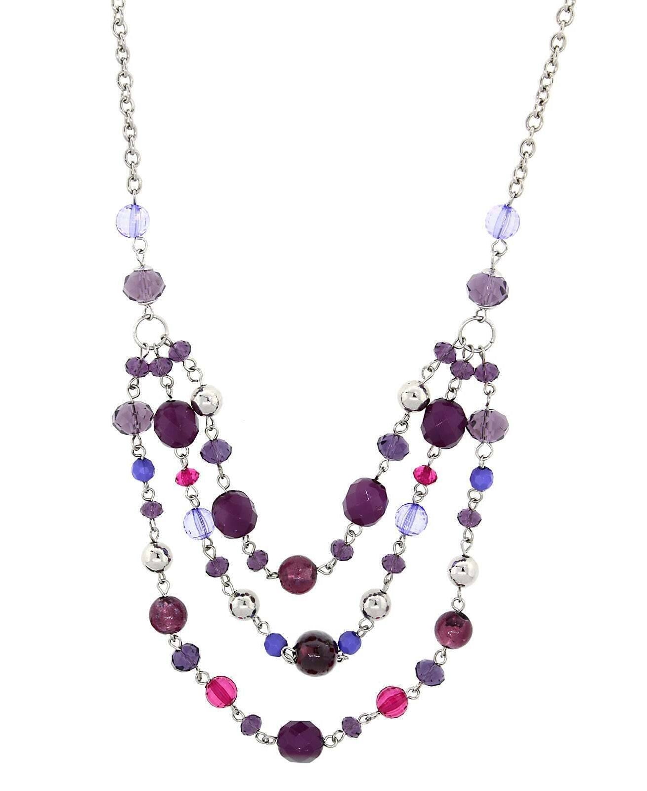 2028 Jewelry Lux Cut Crystal Beaded 3-Strand Necklace 16" + 3" Extender