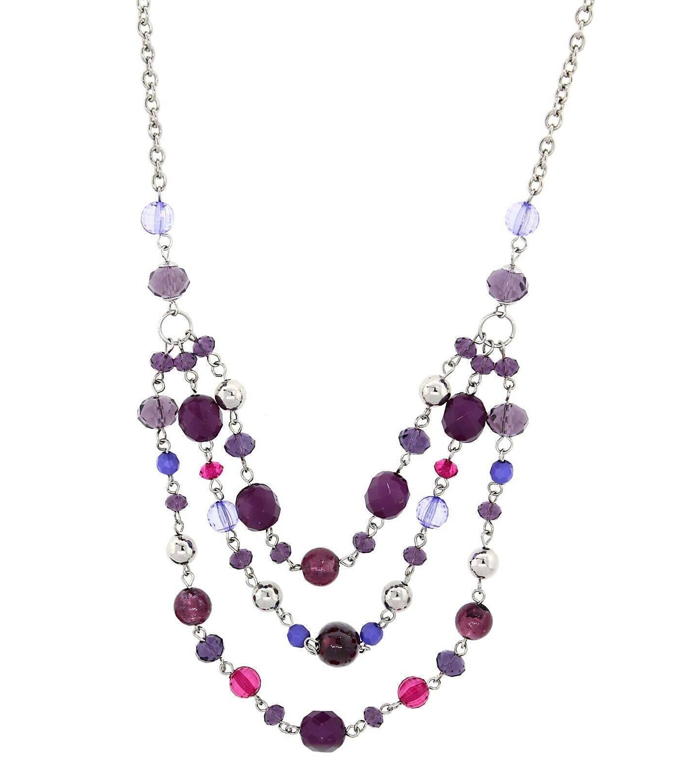 2028 Jewelry Lux Cut Crystal Beaded 3-Strand Necklace 16" + 3" Extender