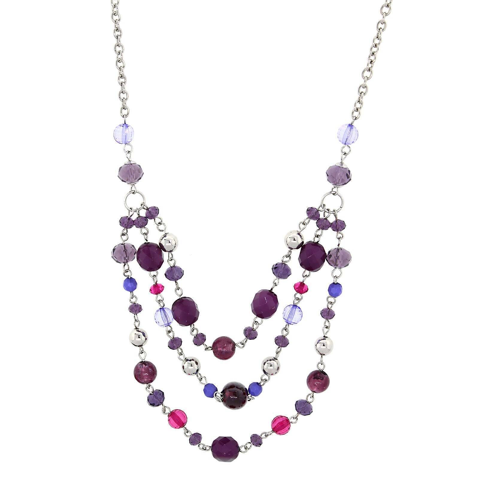 2028 Jewelry Lux Cut Crystal Beaded 3-Strand Necklace 16" + 3" Extender