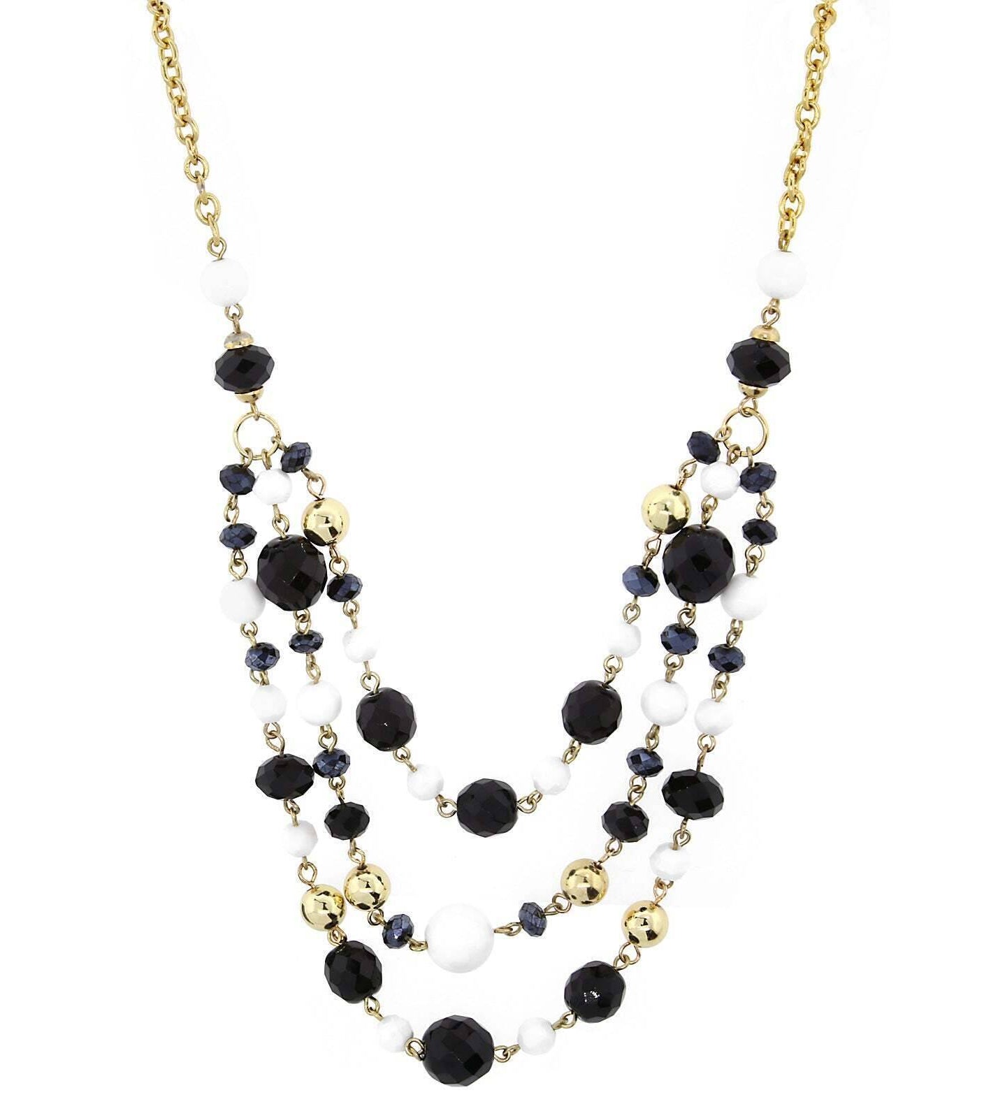 2028 Jewelry Lux Cut Crystal Beaded 3-Strand Necklace 16" + 3" Extender