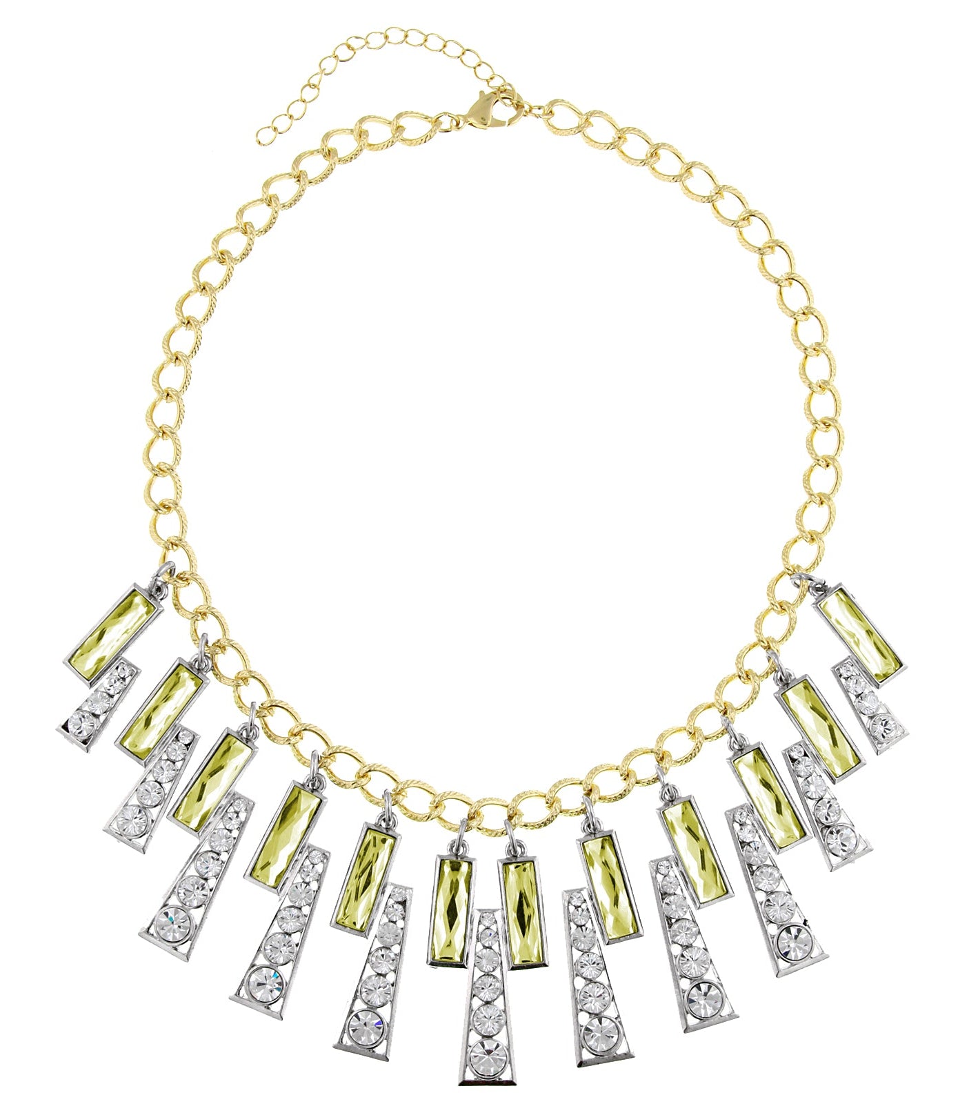 1928 Jewelry Gold And Crystal Wide Collar Bib Necklace 16" + 3" Extender