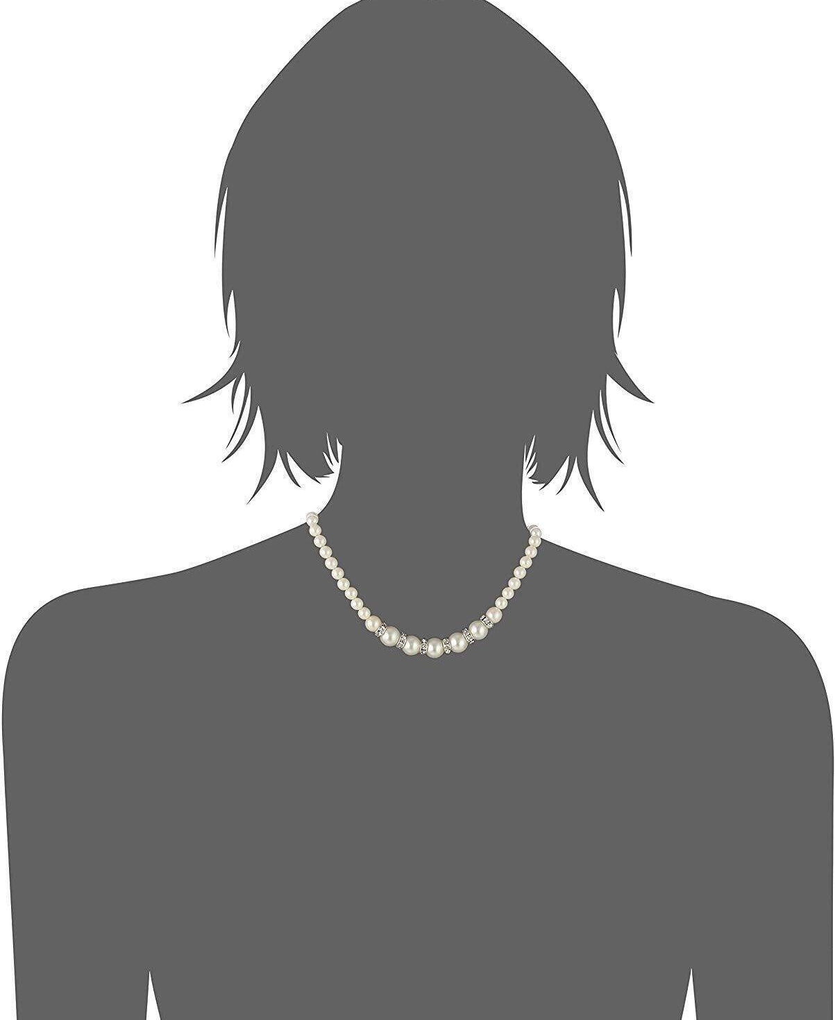 1928 Bridal White Graduated Faux Pearl Strand And Crystal Necklace 15" + 3" Extender