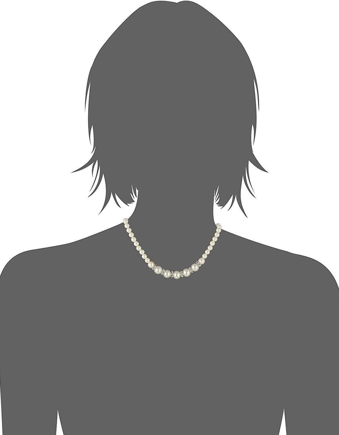 1928 Bridal White Graduated Faux Pearl Strand And Crystal Necklace 15" + 3" Extender