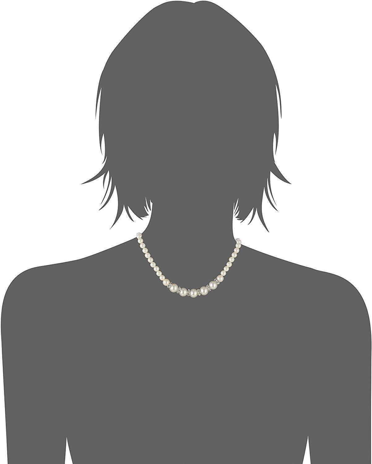 1928 Bridal White Graduated Faux Pearl Strand And Crystal Necklace 15" + 3" Extender