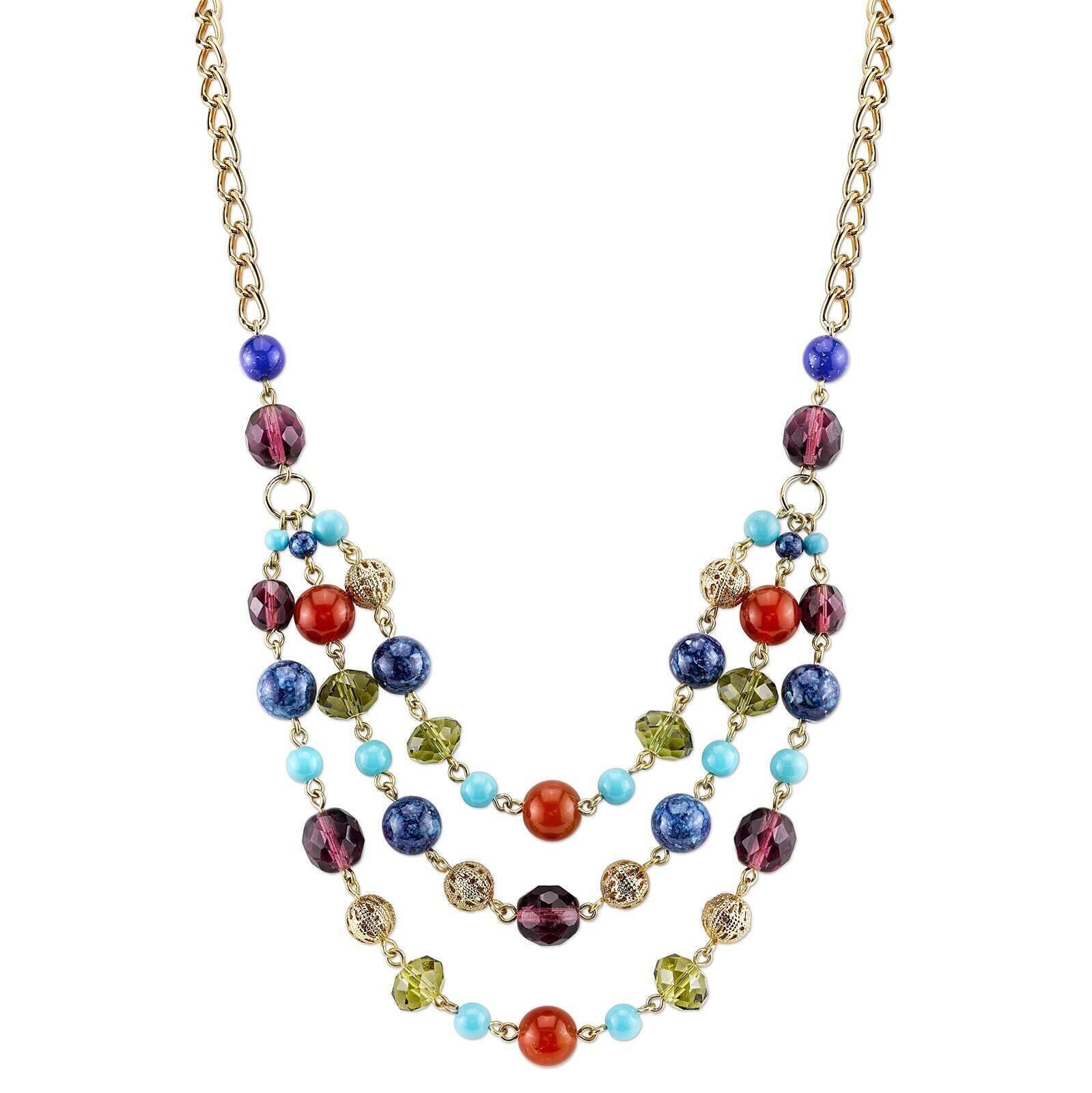 2028 Jewelry Lux Cut Crystal Beaded 3-Strand Necklace 16" + 3" Extender