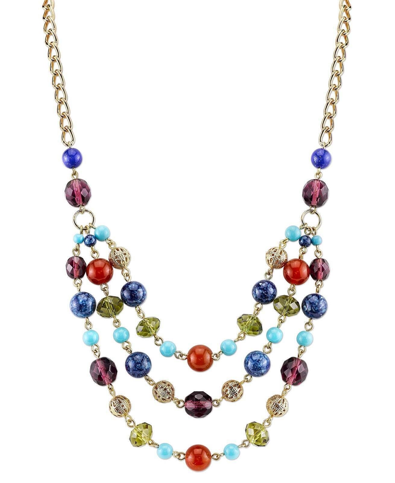 2028 Jewelry Lux Cut Crystal Beaded 3-Strand Necklace 16" + 3" Extender