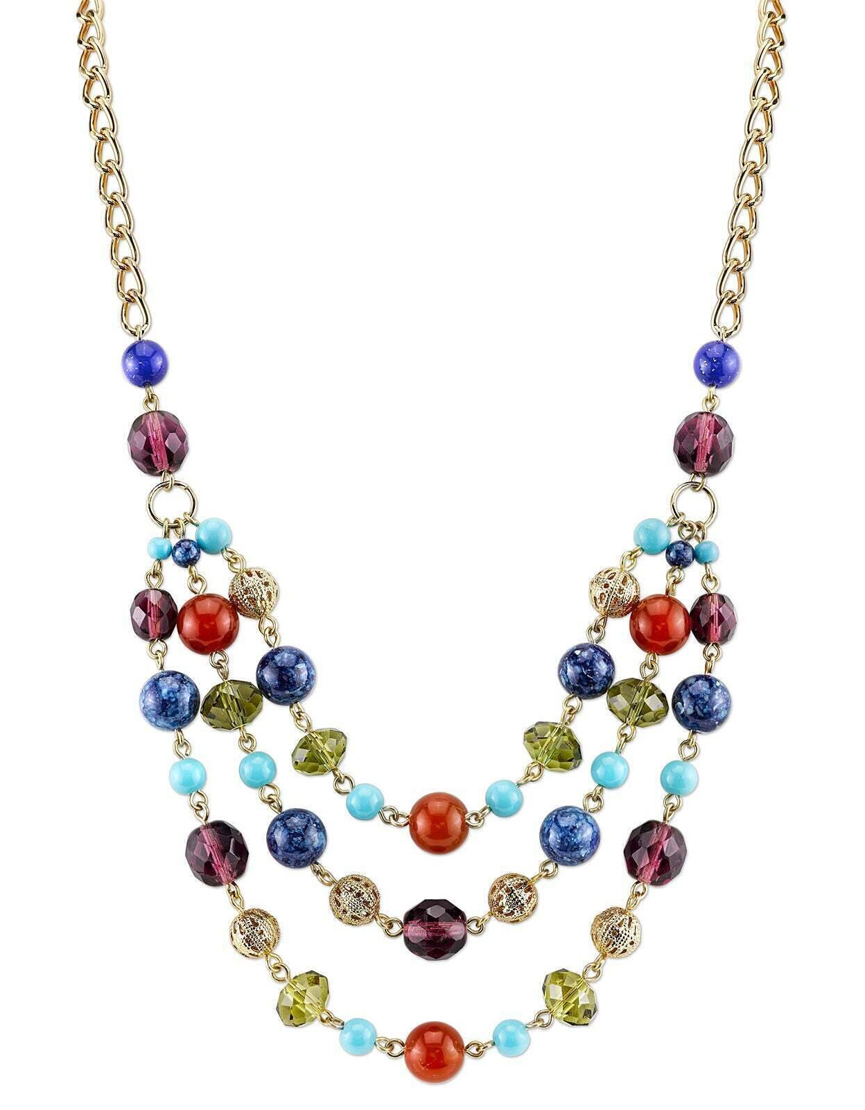 2028 Jewelry Lux Cut Crystal Beaded 3-Strand Necklace 16" + 3" Extender