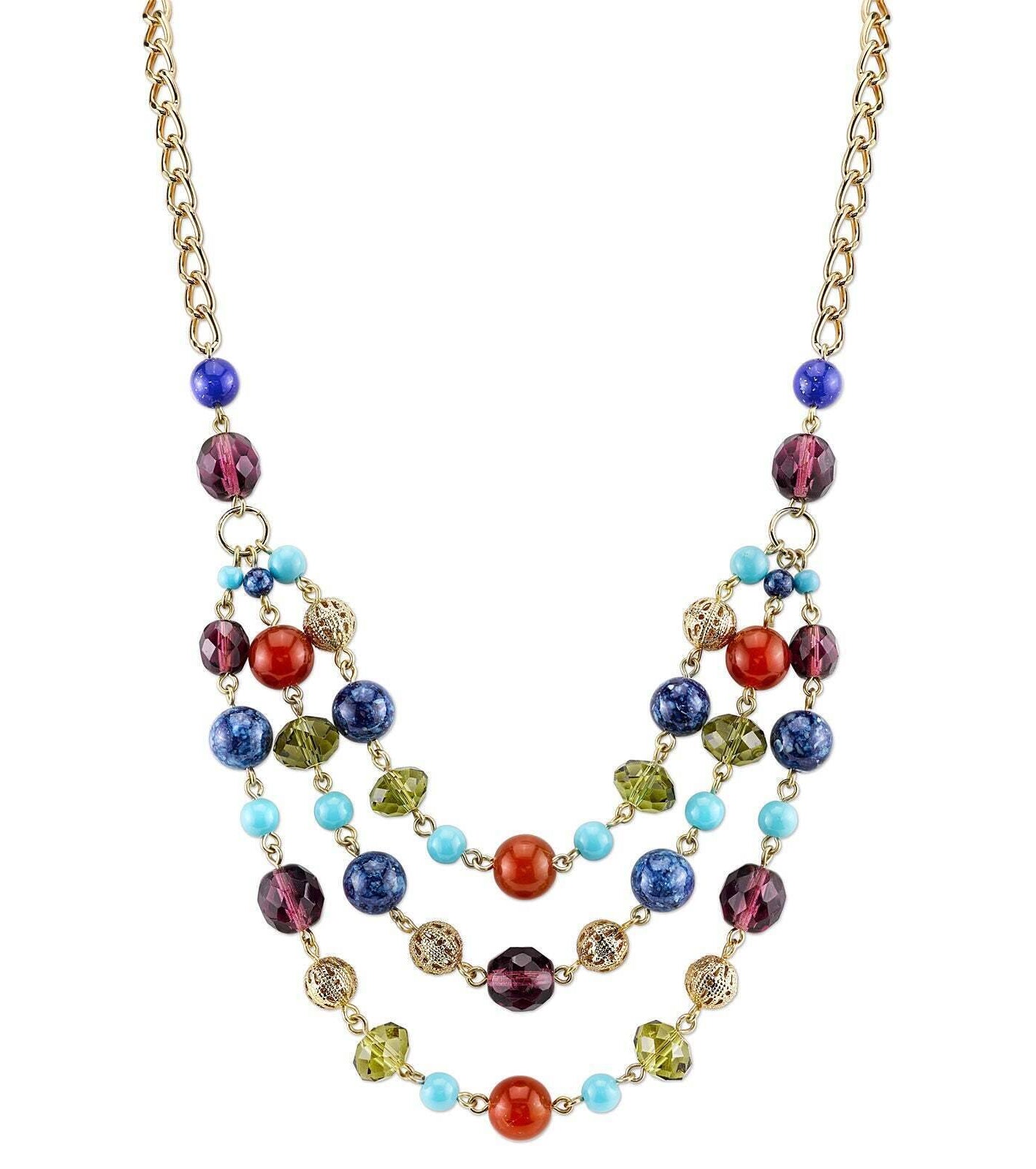 2028 Jewelry Lux Cut Crystal Beaded 3-Strand Necklace 16" + 3" Extender