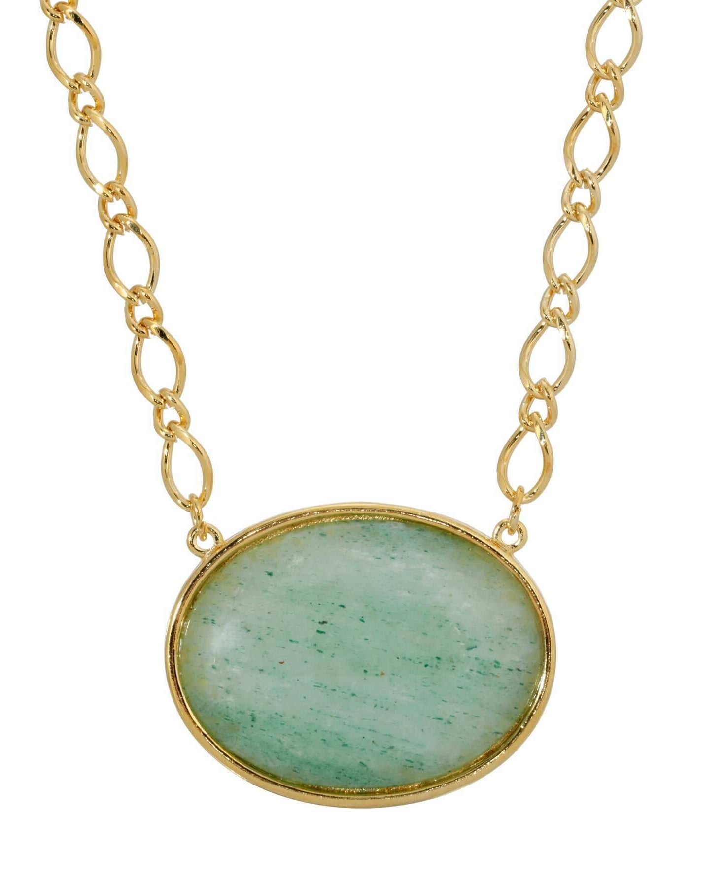 2028 Jewelry Green Aventurine Oval Gemstone Pendant Necklace 16" + 3" Extender