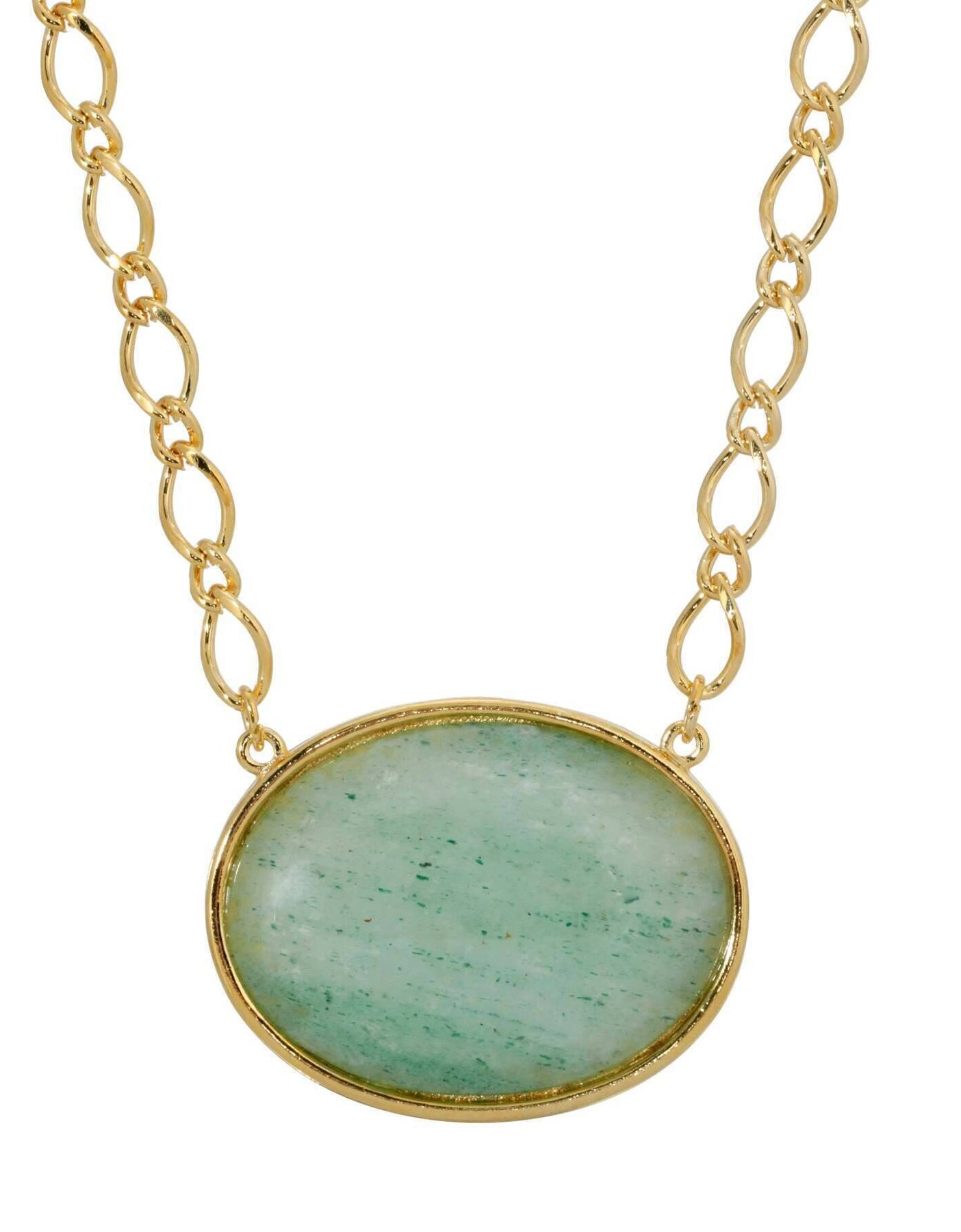 2028 Jewelry Green Aventurine Oval Gemstone Pendant Necklace 16" + 3" Extender