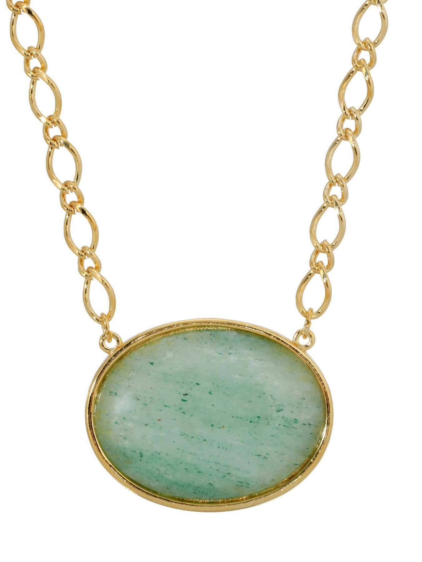 2028 Jewelry Green Aventurine Oval Gemstone Pendant Necklace 16" + 3" Extender