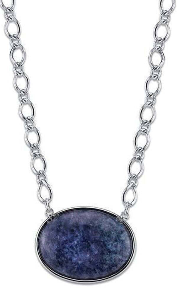 2028 Jewelry Blue Sodalite Gemstone Oval Stone Pendant Necklace 16" + 3" Extender