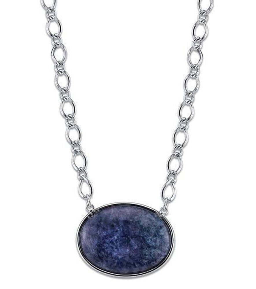 2028 Jewelry Blue Sodalite Gemstone Oval Stone Pendant Necklace 16" + 3" Extender