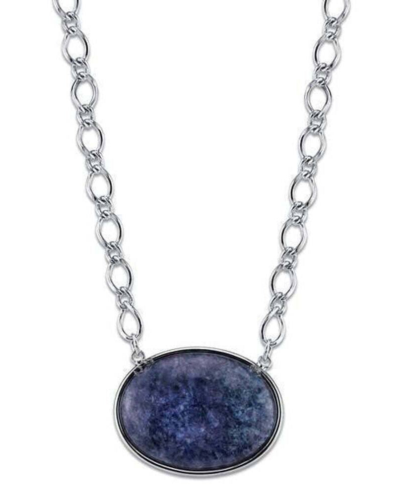 2028 Jewelry Blue Sodalite Gemstone Oval Stone Pendant Necklace 16" + 3" Extender
