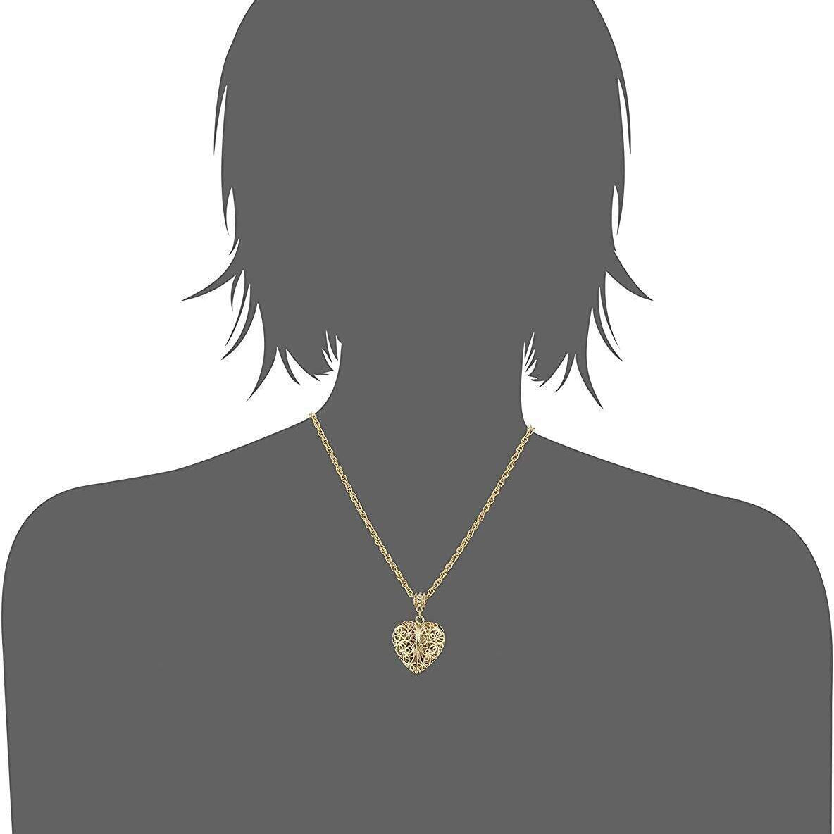 1928 Jewelry Filigree Heart With Austrian Crystal Accent Pendant Necklace 18"