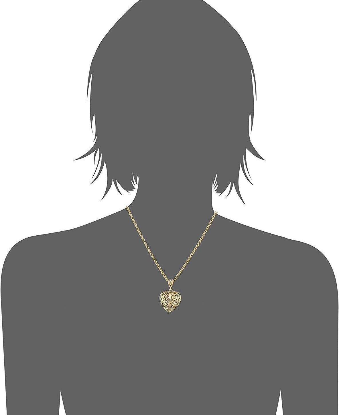 1928 Jewelry Filigree Heart With Austrian Crystal Accent Pendant Necklace 18"