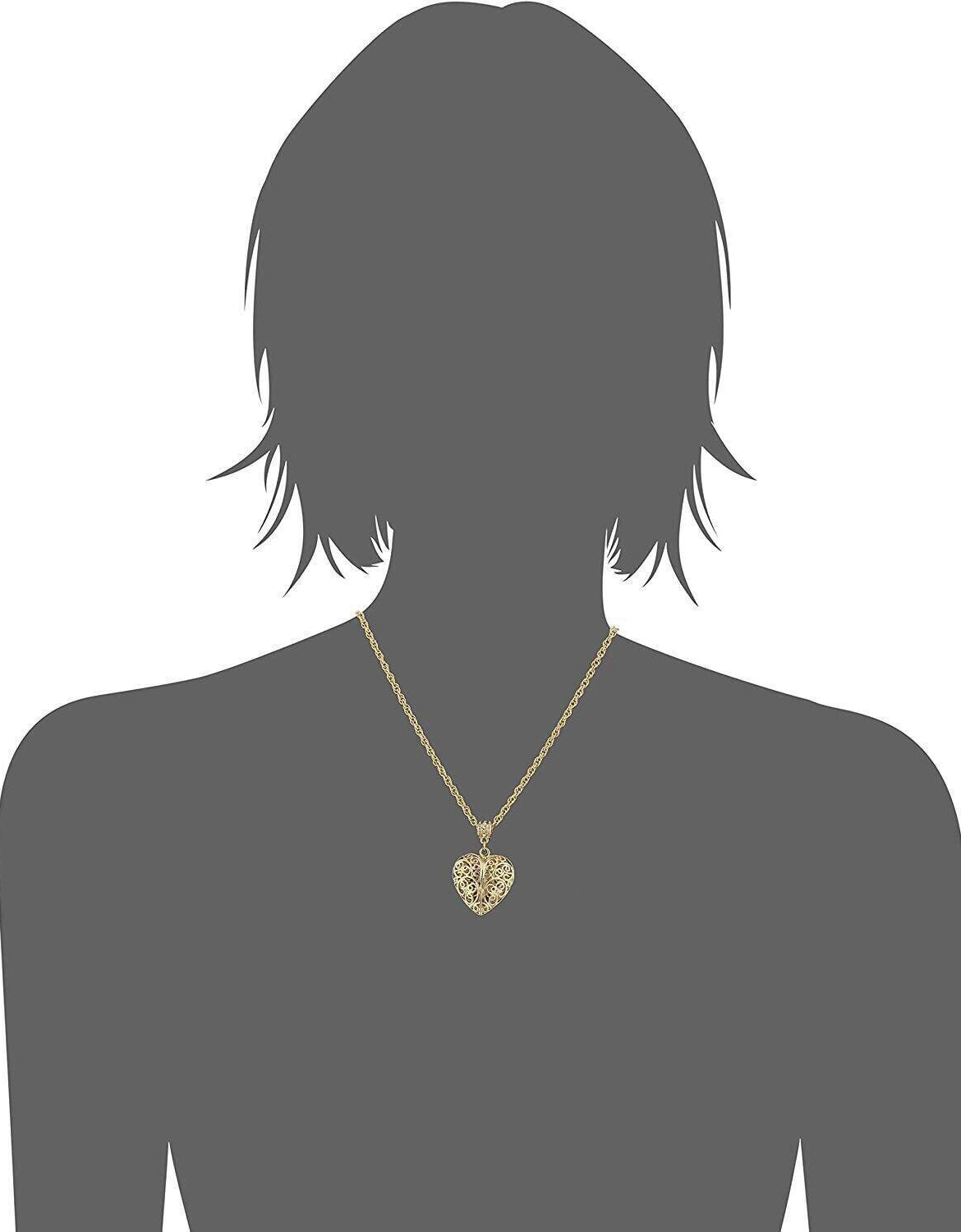 1928 Jewelry Filigree Heart With Austrian Crystal Accent Pendant Necklace 18"