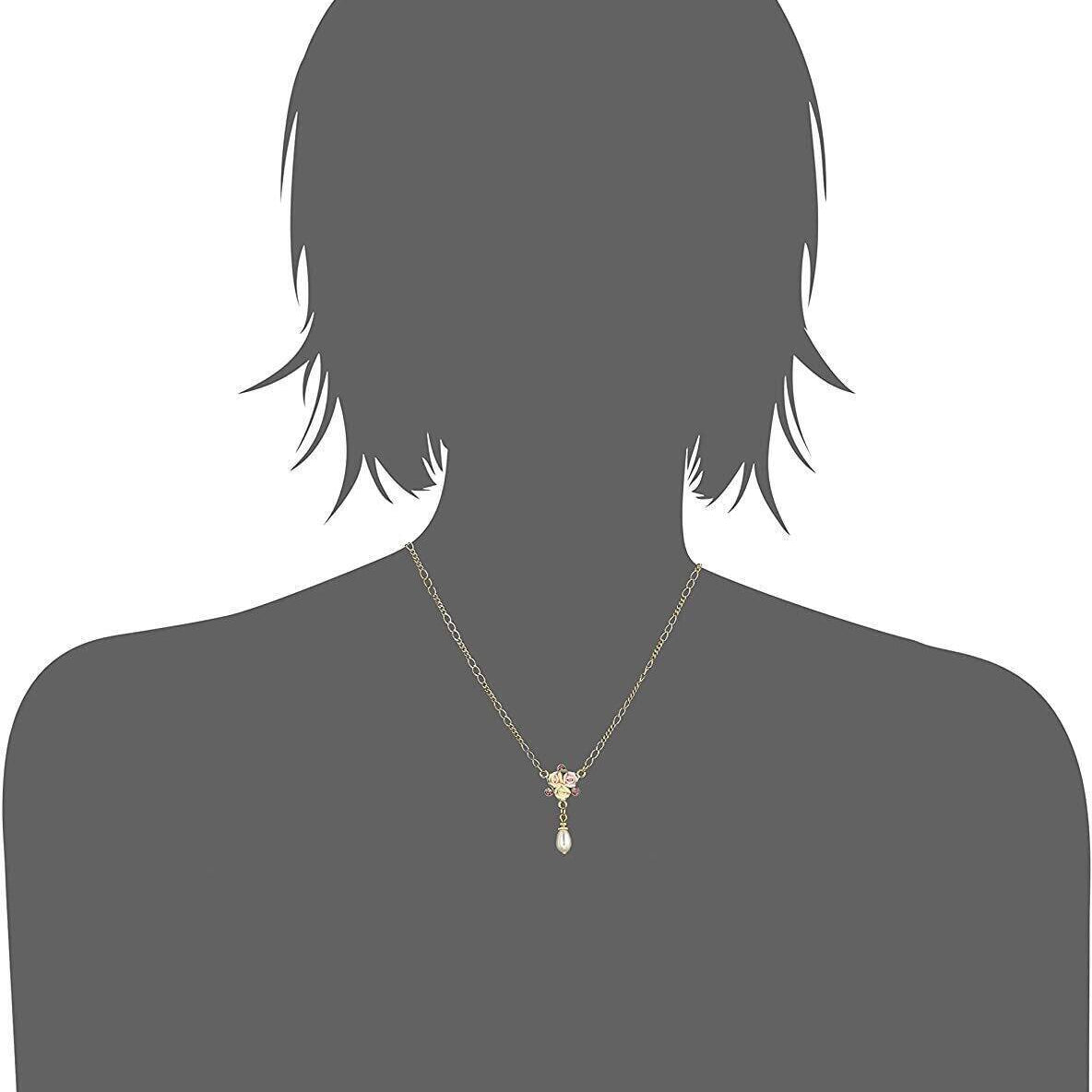 1928 Bridal Crystal Ivory And Pink Porcelain Rose Faux Pearl Necklace 16" + 3" Extender