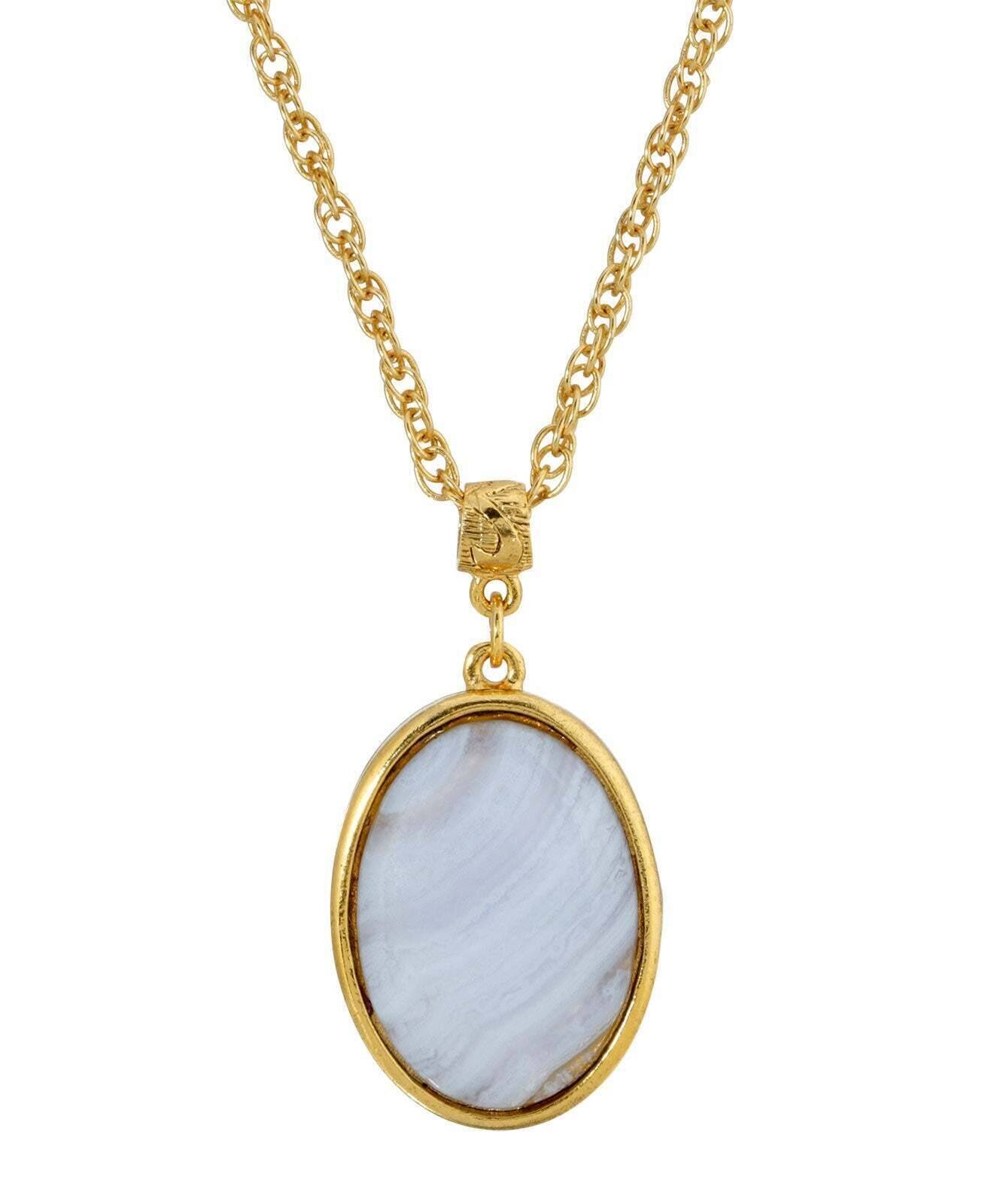 1928 Jewelry Genuine Gemstone Oval Pendant Necklace 16" + 3" Extender