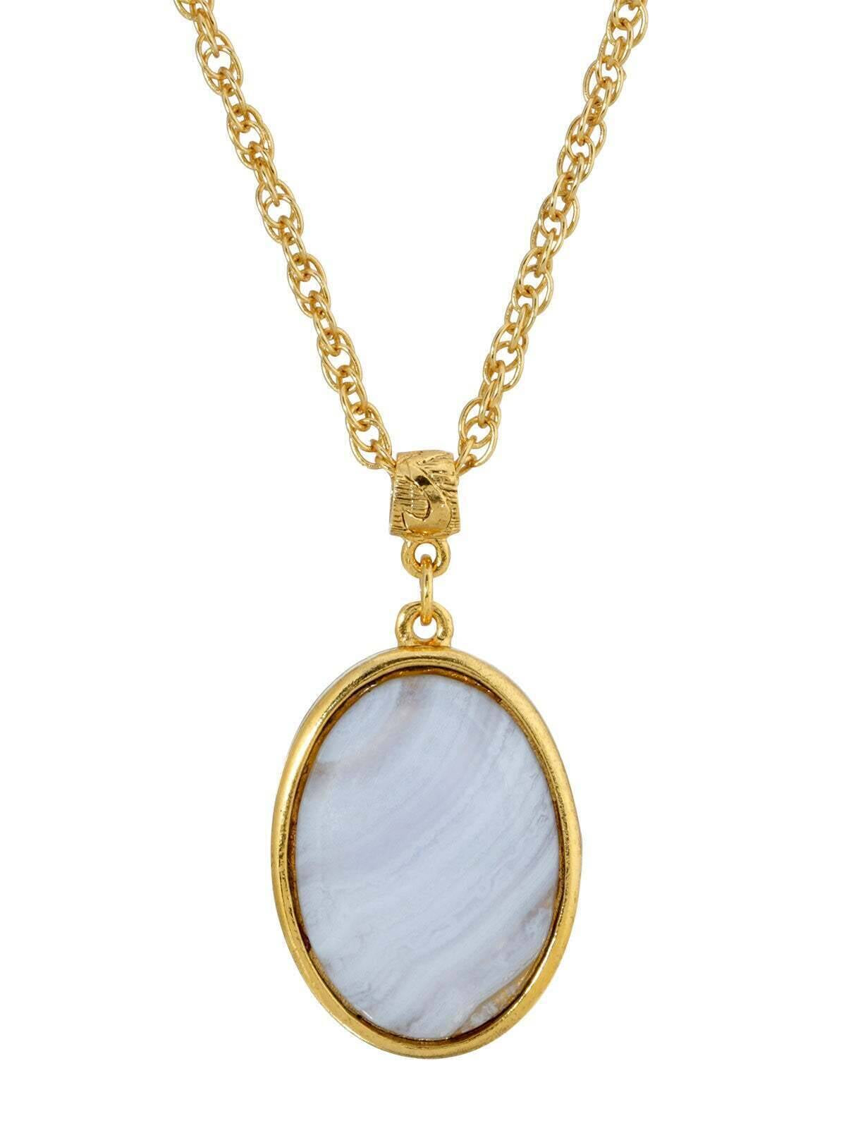 1928 Jewelry Genuine Gemstone Oval Pendant Necklace 16" + 3" Extender