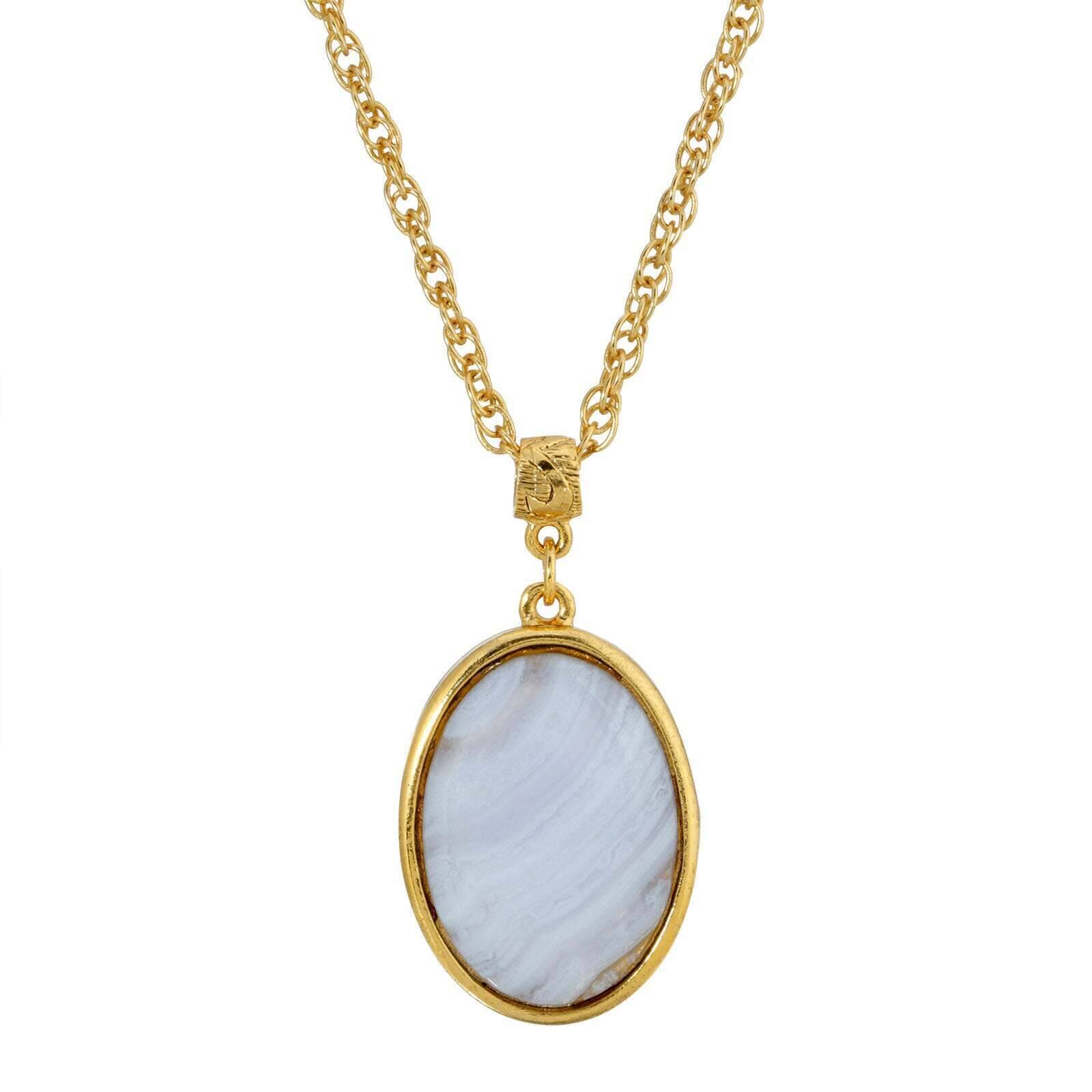 1928 Jewelry Genuine Gemstone Oval Pendant Necklace 16" + 3" Extender