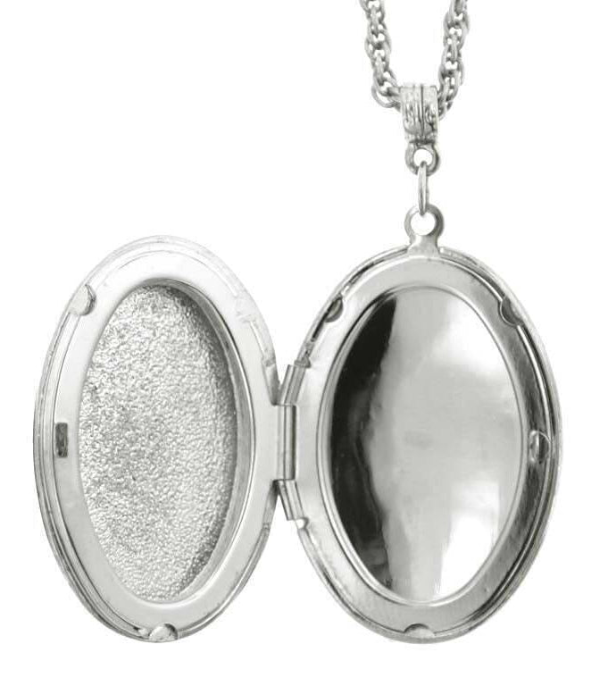 1928 Jewelry Crown & Cross Charm Oval Locket Pendant Necklace 34"