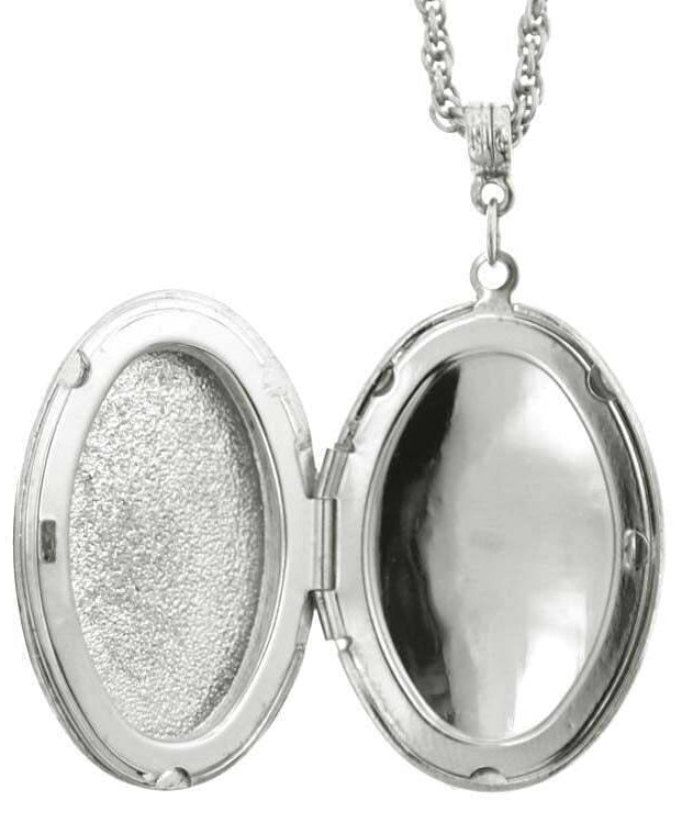 1928 Jewelry Crown & Cross Charm Oval Locket Pendant Necklace 34"