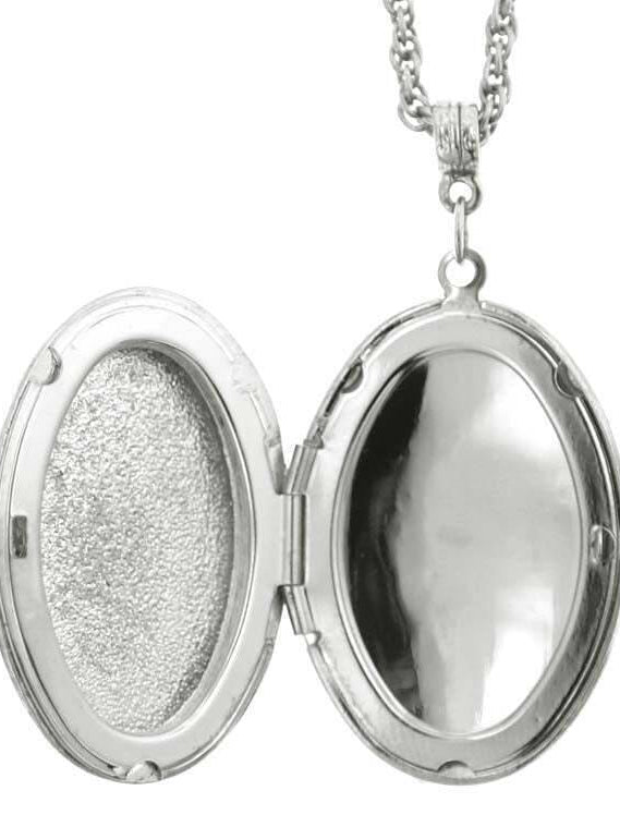 1928 Jewelry Crown & Cross Charm Oval Locket Pendant Necklace 34"