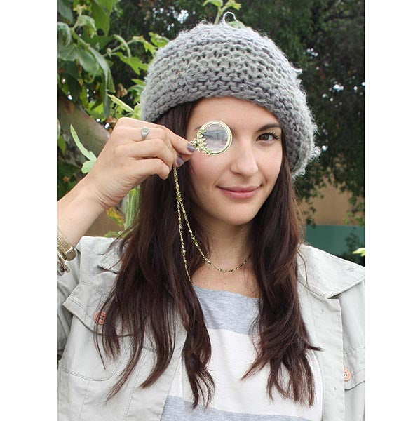 1928 Jewelry Floral Crystal Magnifying Glass Necklace 30" - Magnification Power: 2X