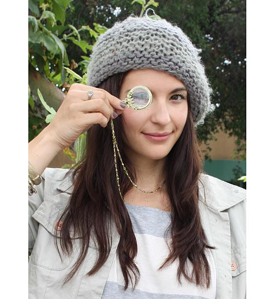 1928 Jewelry Floral Crystal Magnifying Glass Necklace 30" - Magnification Power: 2X