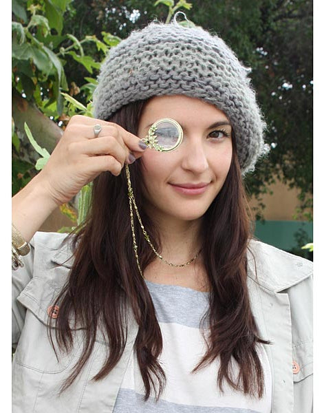 1928 Jewelry Floral Crystal Magnifying Glass Necklace 30" - Magnification Power: 2X