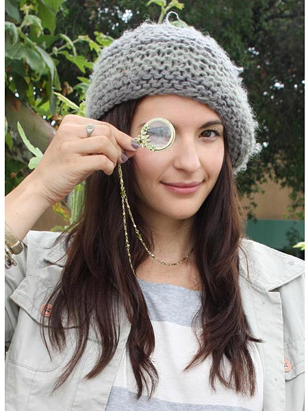 1928 Jewelry Floral Crystal Magnifying Glass Necklace 30" - Magnification Power: 2X