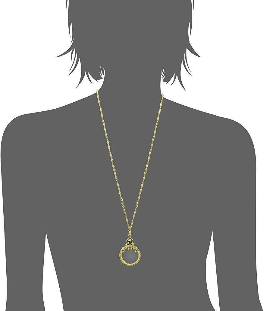 1928 Jewelry Floral Crystal Magnifying Glass Necklace 30" - Magnification Power: 2X