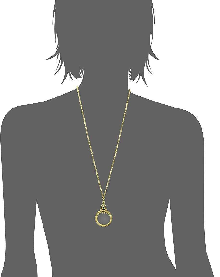 1928 Jewelry Floral Crystal Magnifying Glass Necklace 30" - Magnification Power: 2X