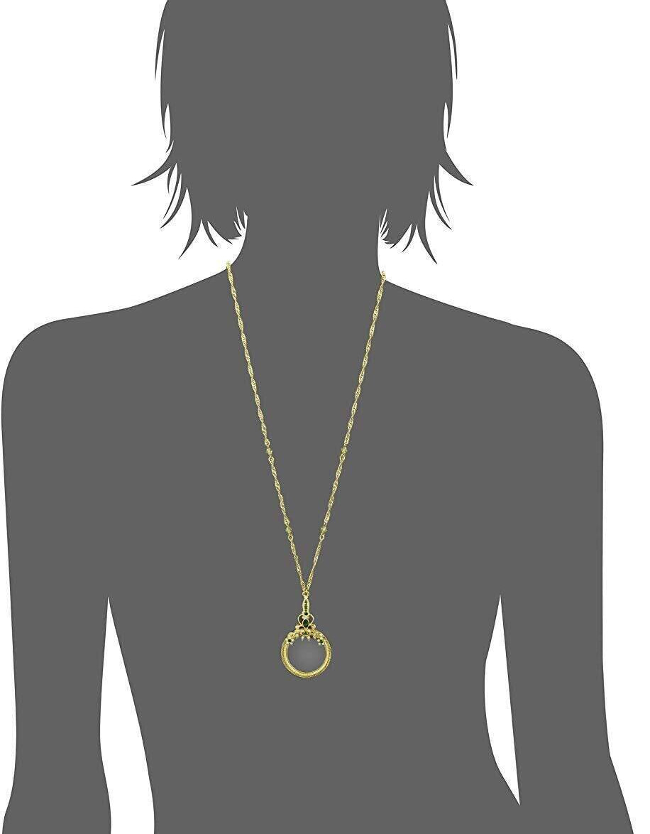 1928 Jewelry Floral Crystal Magnifying Glass Necklace 30" - Magnification Power: 2X