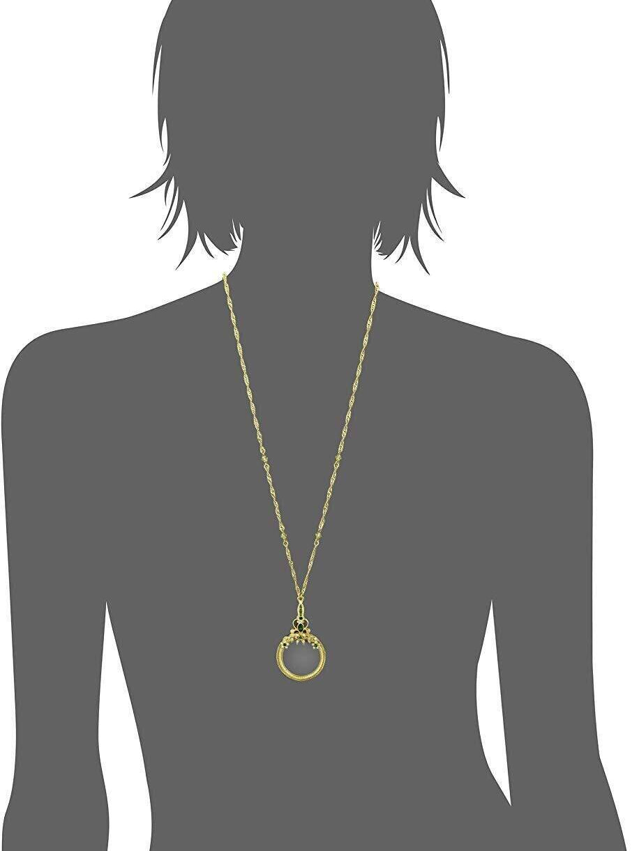 1928 Jewelry Floral Crystal Magnifying Glass Necklace 30" - Magnification Power: 2X