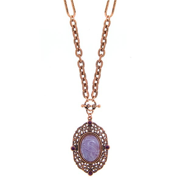 2028 Jewelry Amethyst Glass Quartz & Amethyst Crystal Filigree Pendant Necklace 30"
