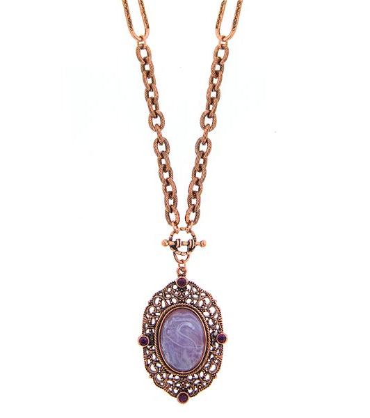 2028 Jewelry Amethyst Glass Quartz & Amethyst Crystal Filigree Pendant Necklace 30"