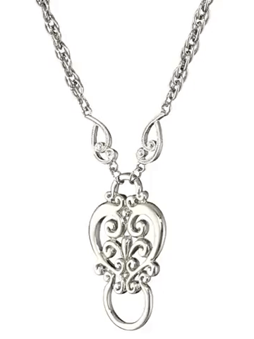 1928 Jewelry Heart Filigree Badge & Eyeglass Holder Chain Necklace 28"