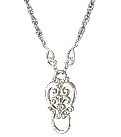 1928 Jewelry Heart Filigree Badge & Eyeglass Holder Chain Necklace 28"