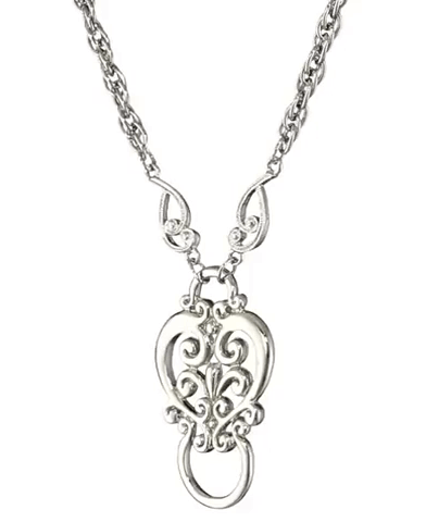 1928 Jewelry Heart Filigree Badge & Eyeglass Holder Chain Necklace 28"