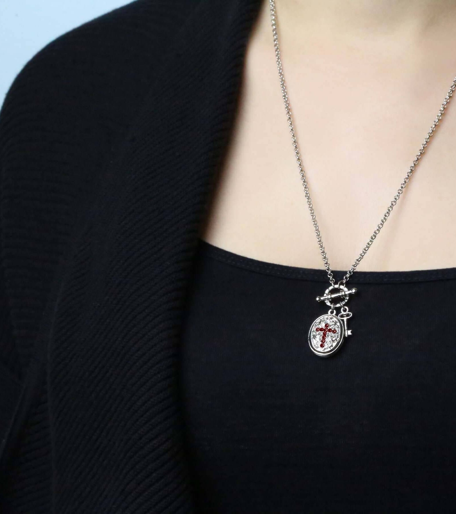 1928 Jewelry Birthstone Cross Locket Necklace 24"