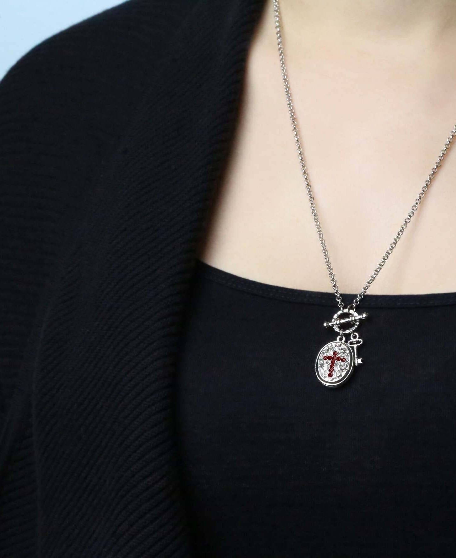 1928 Jewelry Birthstone Cross Locket Necklace 24"