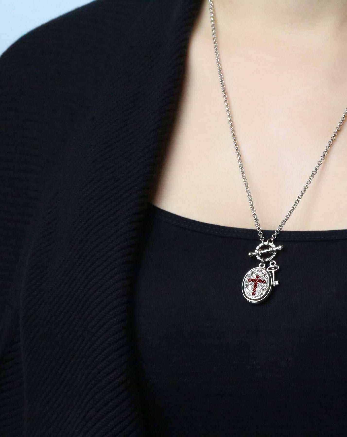 1928 Jewelry Birthstone Cross Locket Necklace 24"