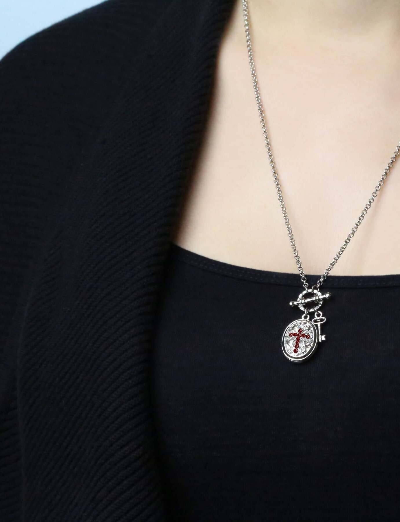 1928 Jewelry Birthstone Cross Locket Necklace 24"