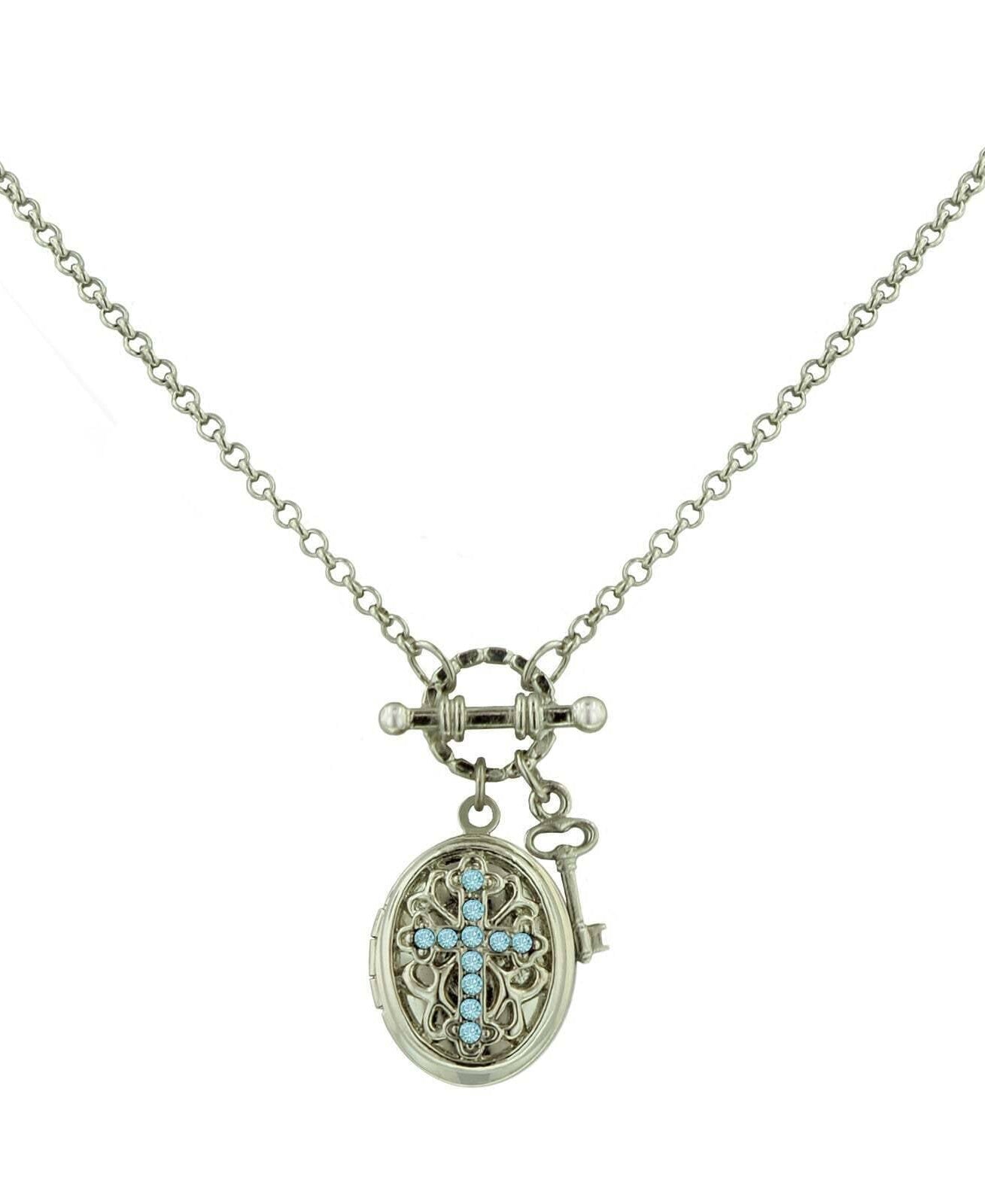 1928 Jewelry Birthstone Cross Locket Necklace 24"