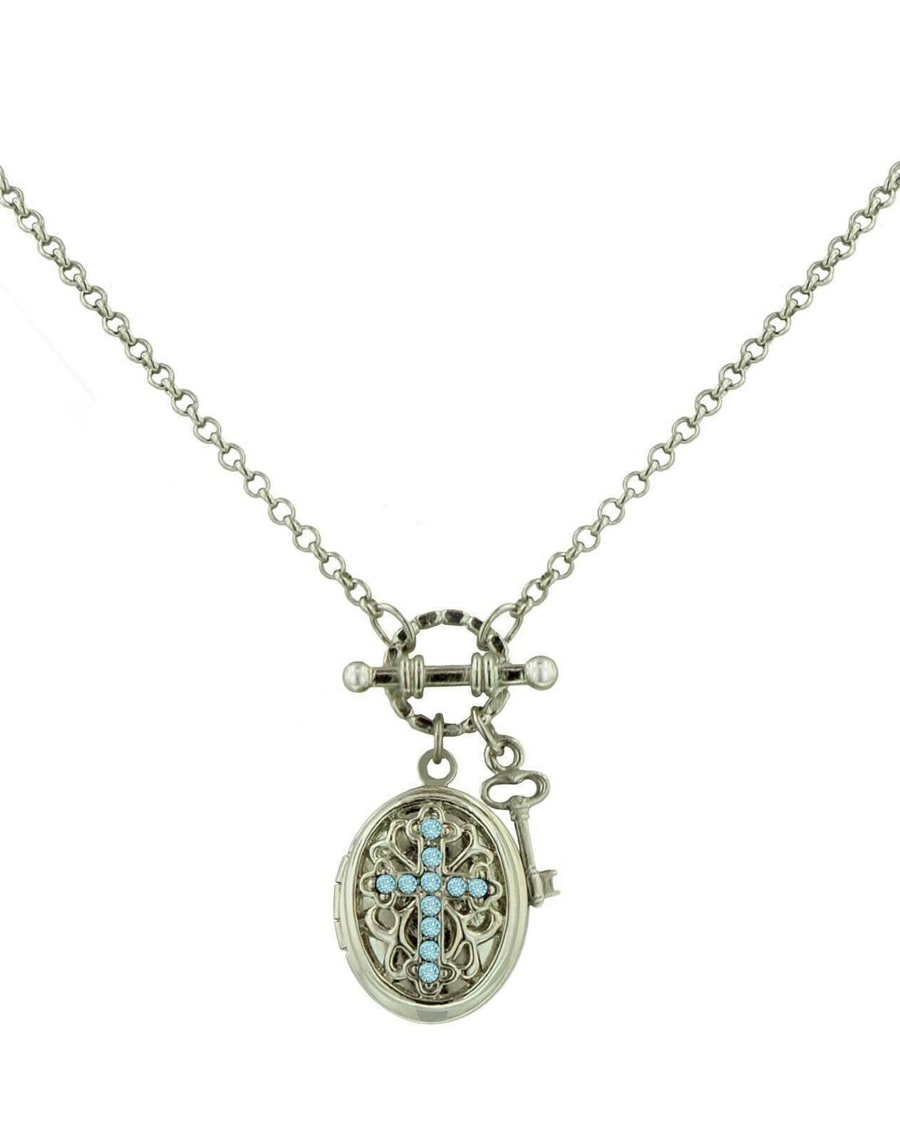 1928 Jewelry Birthstone Cross Locket Necklace 24"