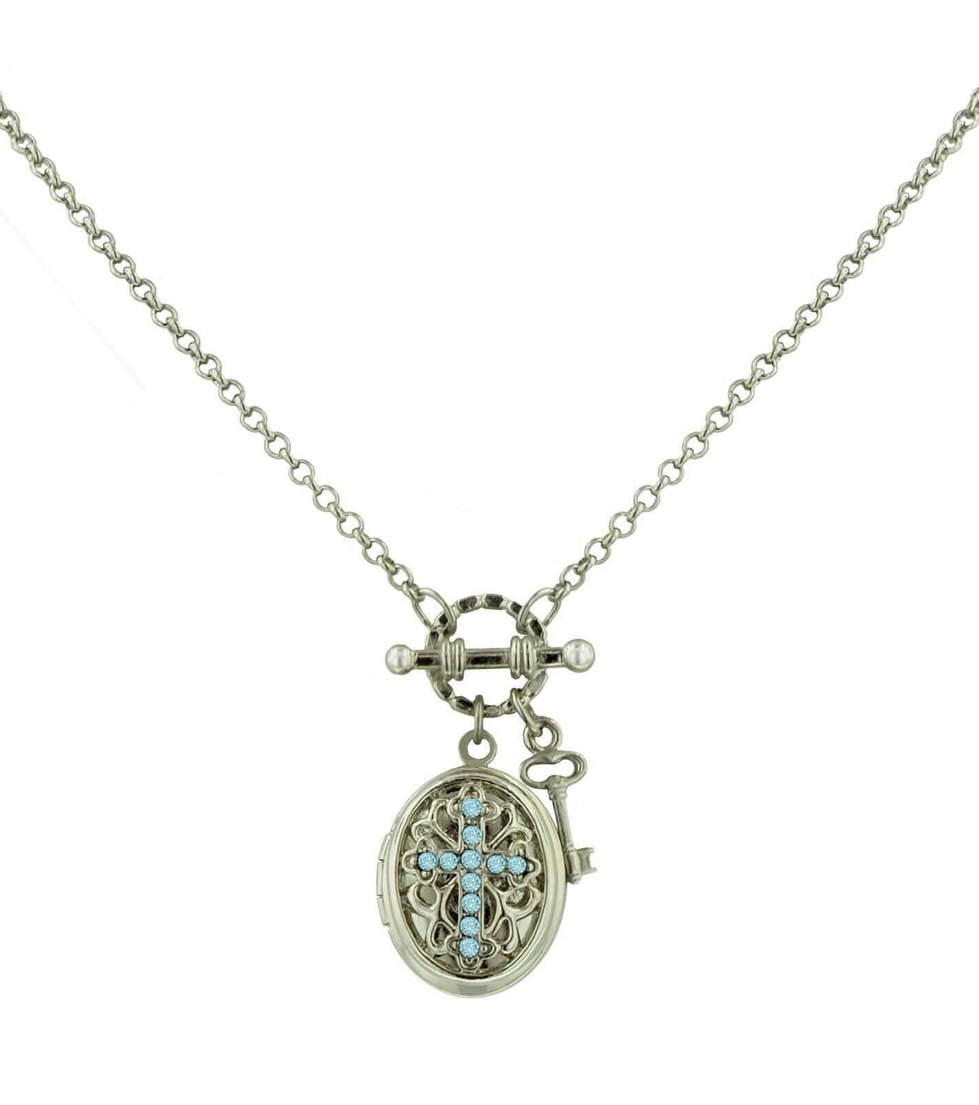 1928 Jewelry Birthstone Cross Locket Necklace 24"